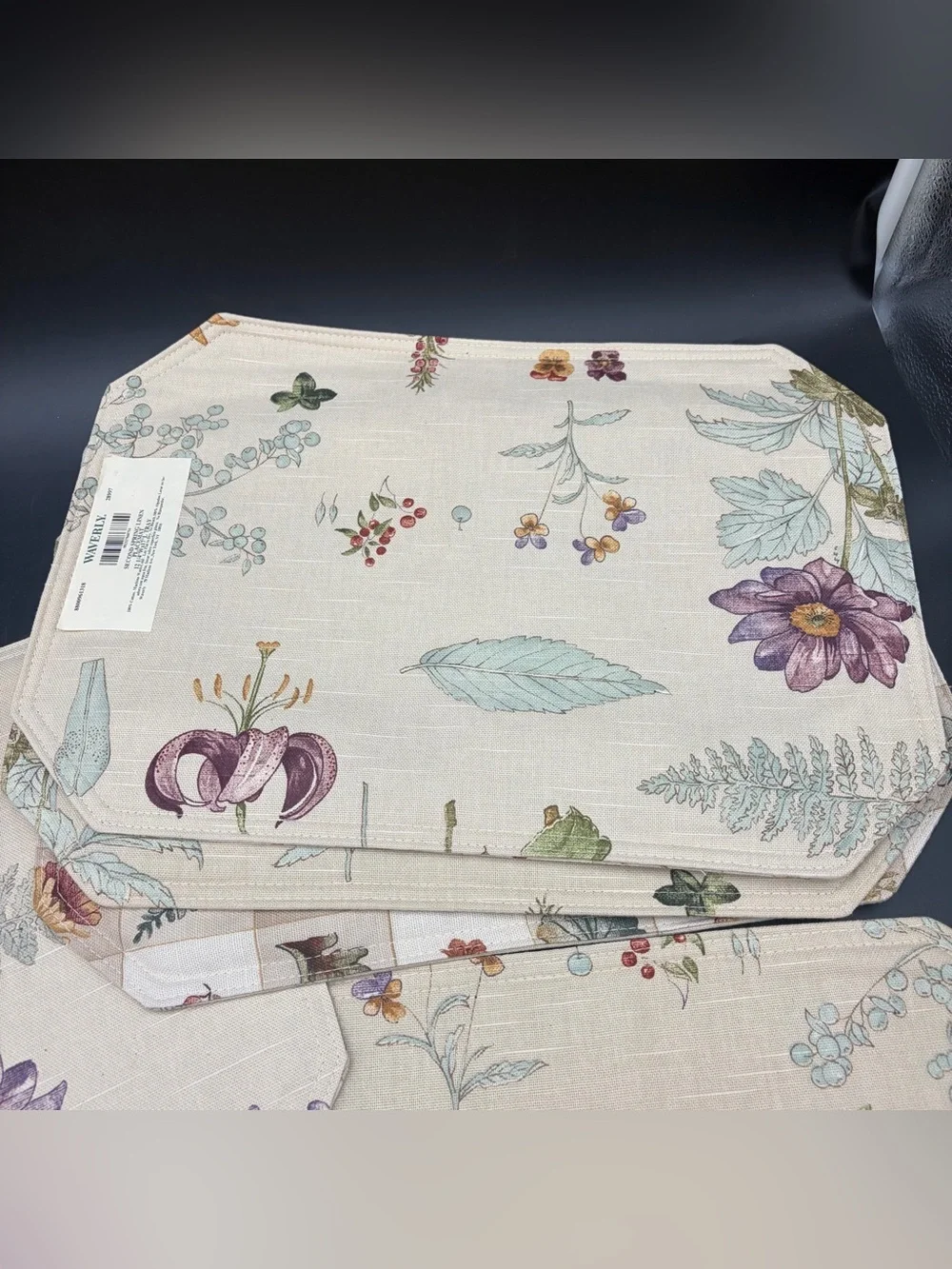 Vintage Waverly Placemats Set Of 6 Floral Botanical Plants Double Sided